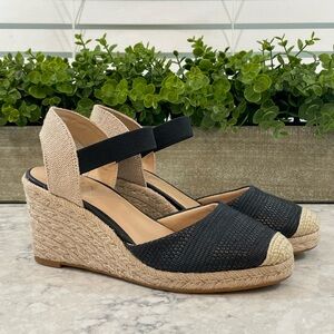 NIB Lauren by Ralph Lauren Pearle Espadrille Wedges, Black Size 7